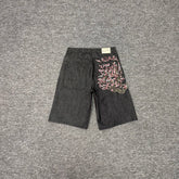 derschutze blossom V2 jorts floral embroidered jeans, unisex loose straight leg five-point pants