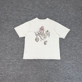 Derschutze Heavy Embroidery Pattern Pure Cotton Short-Sleeve T-Shirt, Unisex Loose Casual Trendy Crew Neck Top
