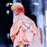 WHO DECIDES WAR Pink Embroidered Bomber Jacket Unisex Oversized Streetwear Varsity Jacket