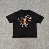 Derschutze trendy cartoon embroidered T-shirts for men and women, round neck, casual loose short-sleeved tops.