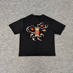 Derschutze trendy cartoon embroidered T-shirts for men and women, round neck, casual loose short-sleeved tops.