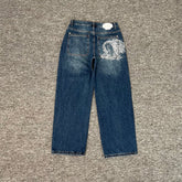 derschutze venus denim bule Venus embroidered jeans loose straight leg casual trousers