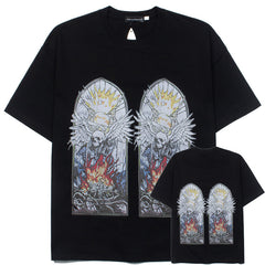 WHO DECIDES WAR Gothic Angel Graphic T-Shirt Grey Unisex Oversized Streetwear Cotton Tee
