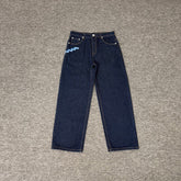 derschutze vertical striped jeans, unisex loose straight leg, street style trendy tiered embroidered long pants