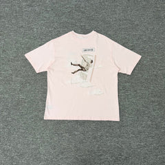 Derschutze Vintage Architectural Embroidery Short-Sleeve Unisex Loose-Fit Pure Cotton Crew Neck Pink T-Shirt Top