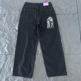derschutze American street style embroidered jeans, unisex trendy loose straight leg casual versatile trousers