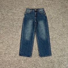 derschutze venus denim bule Venus embroidered jeans loose straight leg casual trousers