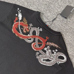 derschutze Chinese style dragon embroidered short-sleeved T-shirt, unisex, black, pure cotton, casual trendy top