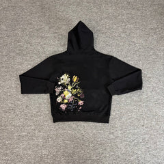 Derschutze Floral Embroidery Hooded Sweatshirt, Loose Fit Sweatpants, Fleece Lined Casual Sports Suit