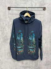 WHO DECIDES WAR Gothic Window Graphic Hoodie Navy Blue Unisex Oversized Streetwear Pullover