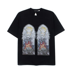 WHO DECIDES WAR Gothic Angel Graphic T-Shirt Grey Unisex Oversized Streetwear Cotton Tee