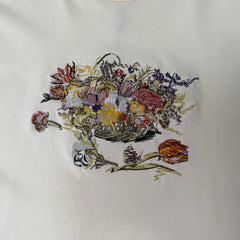 Derschutze Floral Embroidery Short-Sleeve Unisex Loose-Fit Crew Neck Pure Cotton Casual Printed T-Shirt