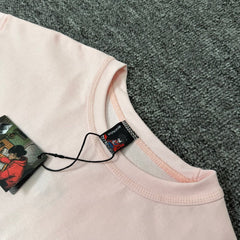 Derschutze Vintage Architectural Embroidery Short-Sleeve Unisex Loose-Fit Pure Cotton Crew Neck Pink T-Shirt Top