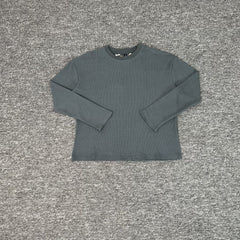 derschutze floral embroidered waffle knit long-sleeved T-shirt, autumn round neck casual base layer.