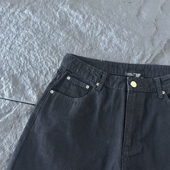 derschutze American street style embroidered jeans, unisex trendy loose straight leg casual versatile trousers
