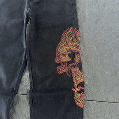derschutze high-street style embroidered jeans for women, black straight-leg wide-leg pants, trendy and versatile fashion brand trousers.