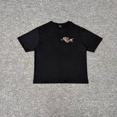 Derschutze trendy cartoon embroidered T-shirts for men and women, round neck, casual loose short-sleeved tops.