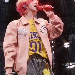 WHO DECIDES WAR Pink Embroidered Bomber Jacket Unisex Oversized Streetwear Varsity Jacket