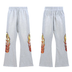 WHO DECIDES WAR Graphic Flare Pants Grey Unisex Wide Leg Streetwear Sweatpants