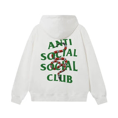 Anti Social Social Club Snake Graphic Green Logo White Hoodie