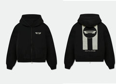 RHUDE Racing R Logo Full‑Zip Hoodie Black