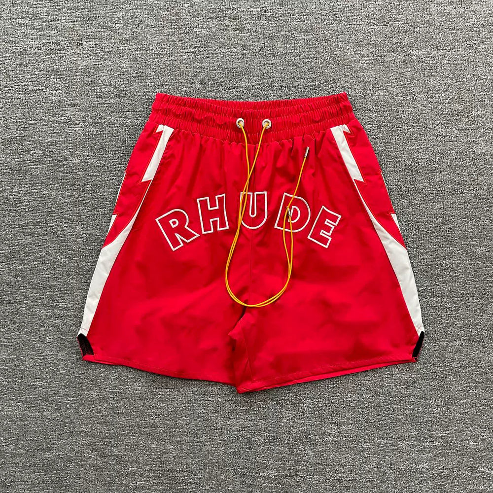 Rhude Red White Contrast Nylon Shorts