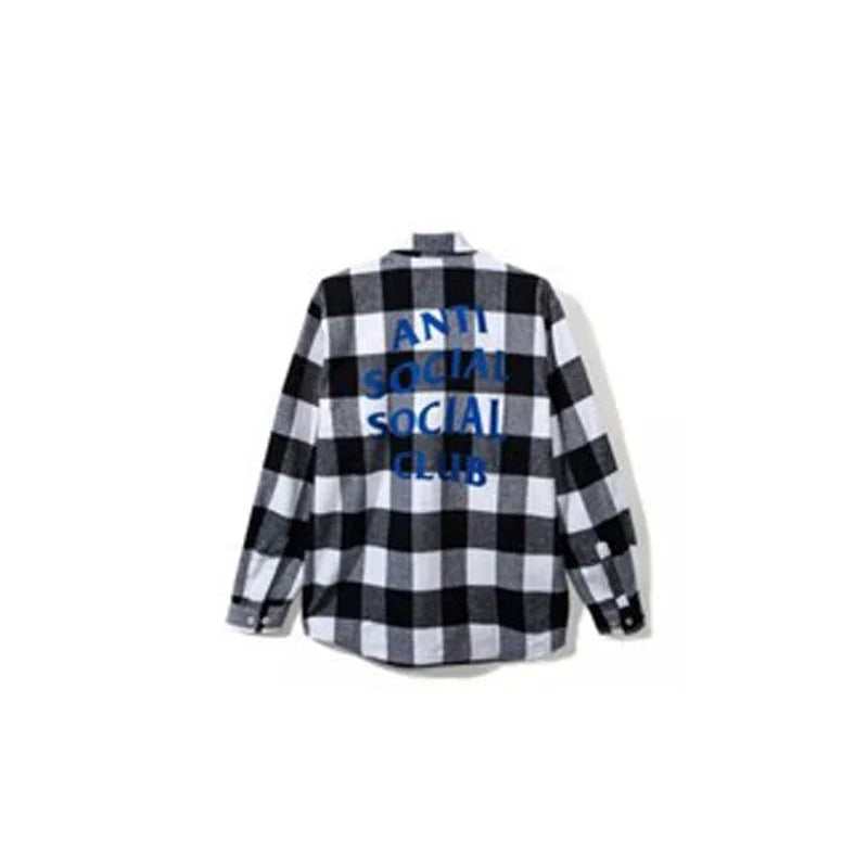 Anti Social Social Club Black White Plaid Blue Logo Flannel Shirt