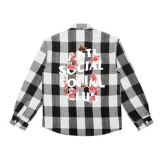 Anti Social Social Club Cherry Blossom Black White Plaid Flannel Shirt