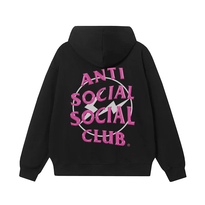 Anti Social Social Club Pink Logo Black Hoodie