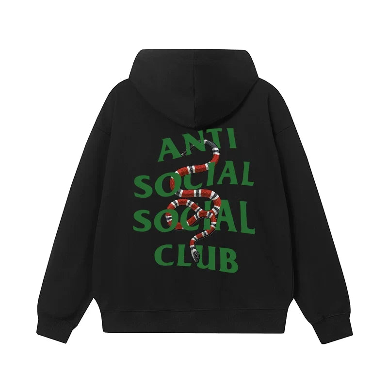 Anti Social Social Club Snake Graphic Green Logo Black Hoodie