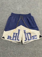 Rhude Navy Cream Color Block Nylon Shorts
