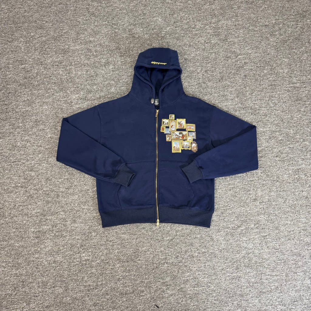 Derschutze Gallery Embroidered Hooded Zip-Up Sweatshirt, Unisex Loose-fitting Casual Cardigan Jacket