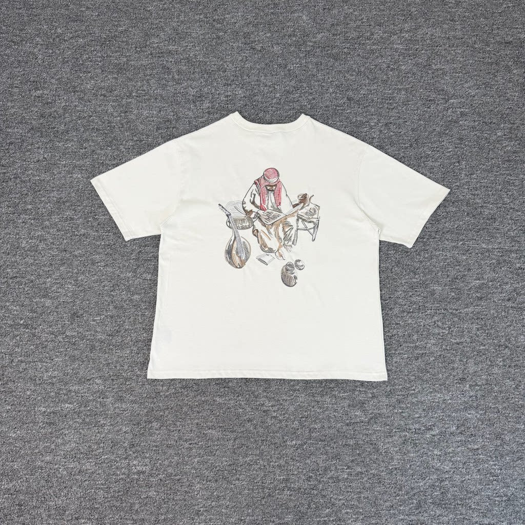 Derschutze Heavy Embroidery Pattern Pure Cotton Short-Sleeve T-Shirt, Unisex Loose Casual Trendy Crew Neck Top