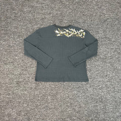derschutze floral embroidered waffle knit long-sleeved T-shirt, autumn round neck casual base layer.