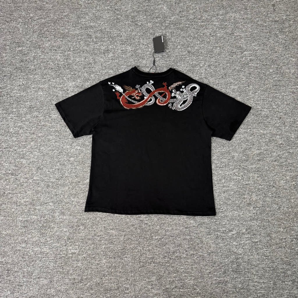 derschutze Chinese style dragon embroidered short-sleeved T-shirt, unisex, black, pure cotton, casual trendy top