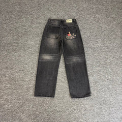 derschutze kOI FISH BLACK WASHED DENIM Koi Embroidered Washed Jeans