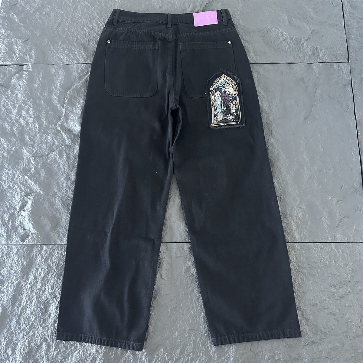 derschutze American street style embroidered jeans, unisex trendy loose straight leg casual versatile trousers