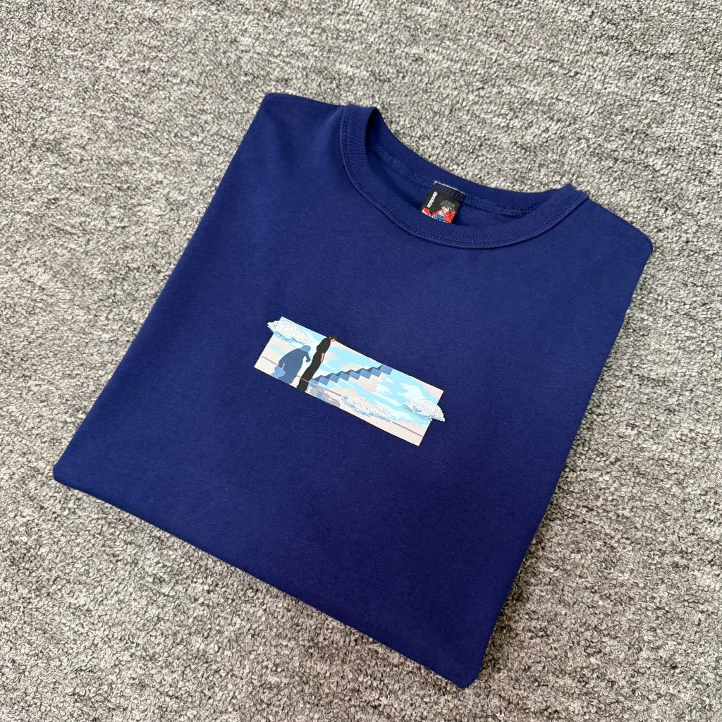 Derschutze American Street Style Box Print Short-Sleeve T-Shirt Men's Loose Crew Neck Pure Cotton Breathable Casual Top