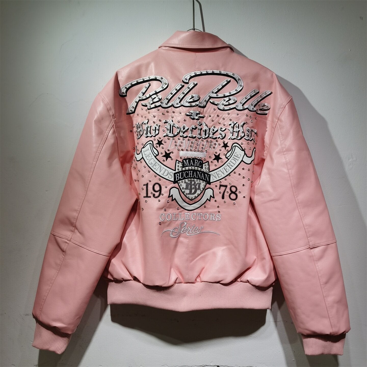 WHO DECIDES WAR Pink Embroidered Bomber Jacket Unisex Oversized Streetwear Varsity Jacket