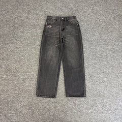 derschutze kOI FISH BLACK WASHED DENIM Koi Embroidered Washed Jeans