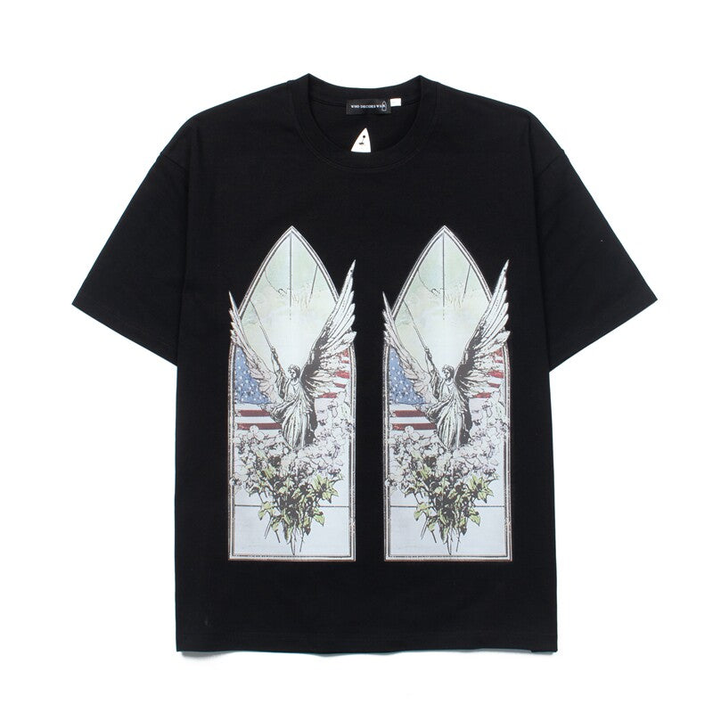 WHO DECIDES WAR Angel Graphic T-Shirt Unisex Oversized Streetwear Cotton Tee