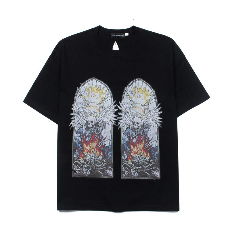 WHO DECIDES WAR Gothic Angel Graphic T-Shirt Grey Unisex Oversized Streetwear Cotton Tee
