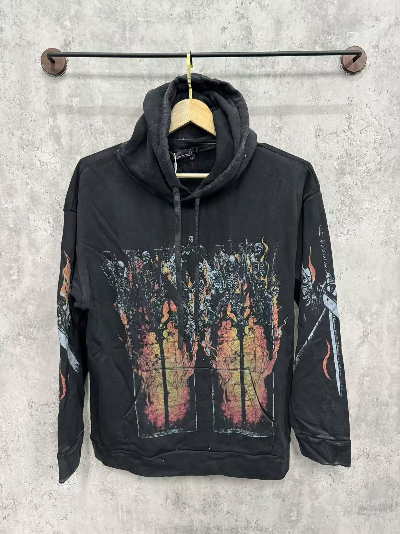 WHO DECIDES WAR Gothic Stained Glass Graphic Hoodie Unisex Oversized Streetwear Pullover