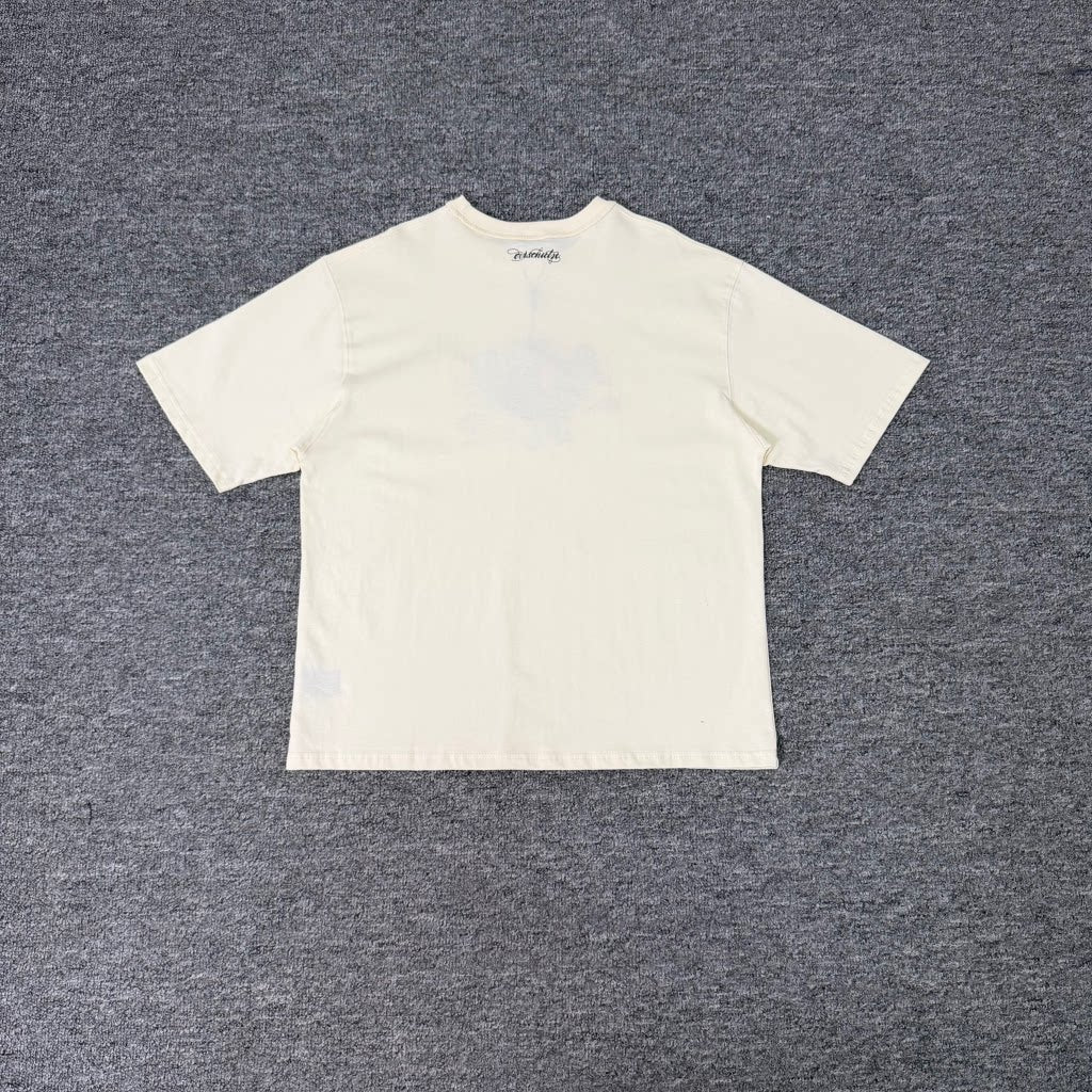 Derschutze Floral Embroidery Short-Sleeve Unisex Loose-Fit Crew Neck Pure Cotton Casual Printed T-Shirt