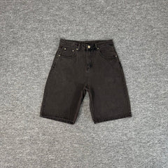 derschutze American heavy-duty embroidered denim shorts, unisex high street style, loose straight leg, five-point pants