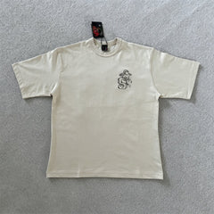 derschutze American heavy-duty embroidered short-sleeved T-shirt, unisex casual high-street style pure cotton top