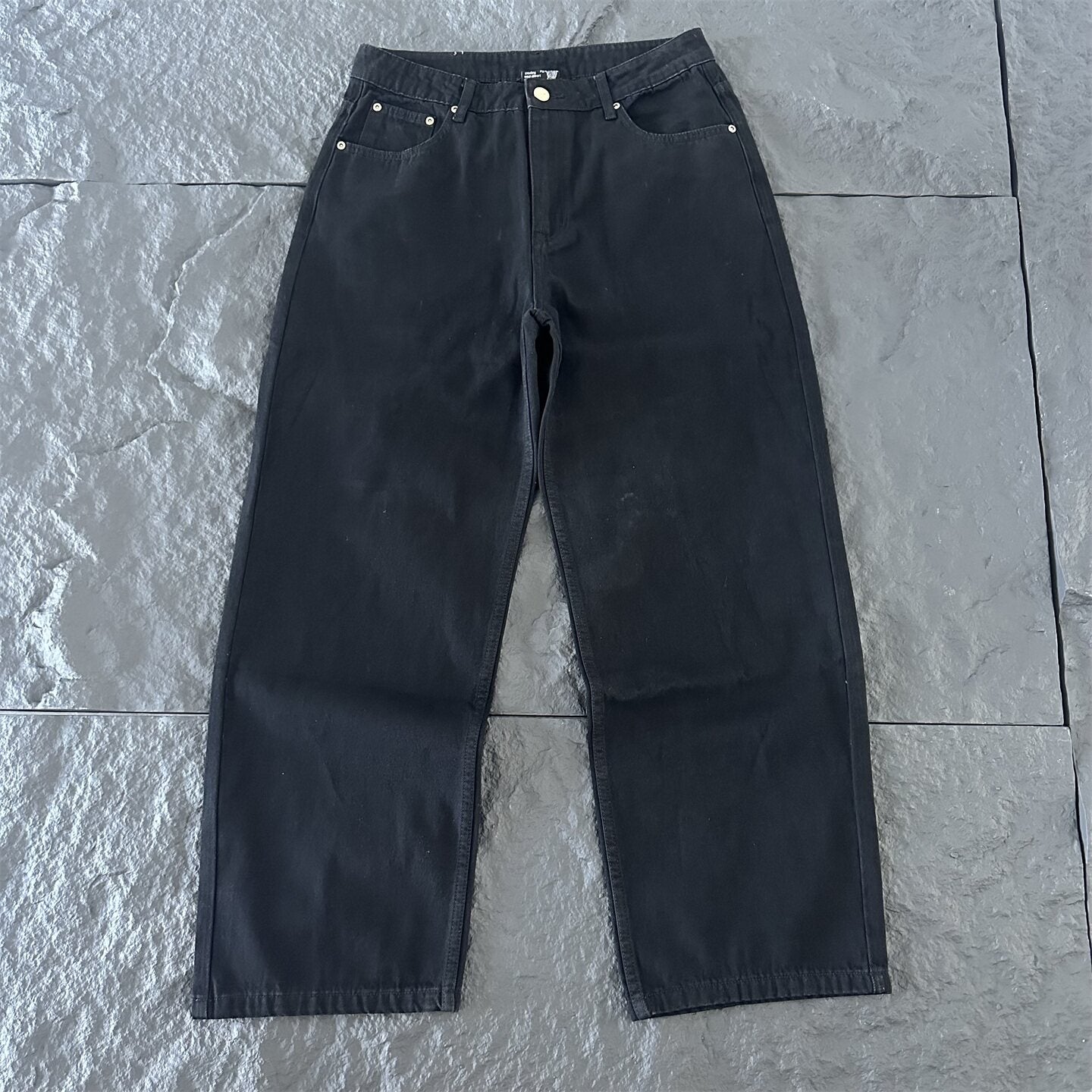 derschutze American street style embroidered jeans, unisex trendy loose straight leg casual versatile trousers