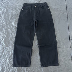 derschutze American street style embroidered jeans, unisex trendy loose straight leg casual versatile trousers