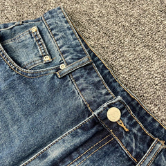 derschutze venus denim bule Venus embroidered jeans loose straight leg casual trousers