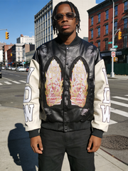 WHO DECIDES WAR Black Embroidered Varsity Jacket Unisex Oversized Streetwear Bomber Jacket